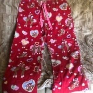 1-NICK&NORA VALENTINE PJ BOTTOMS, SZM,COTTON, EUC, VIBRANT, NO FLAW, CUTE MONKEY